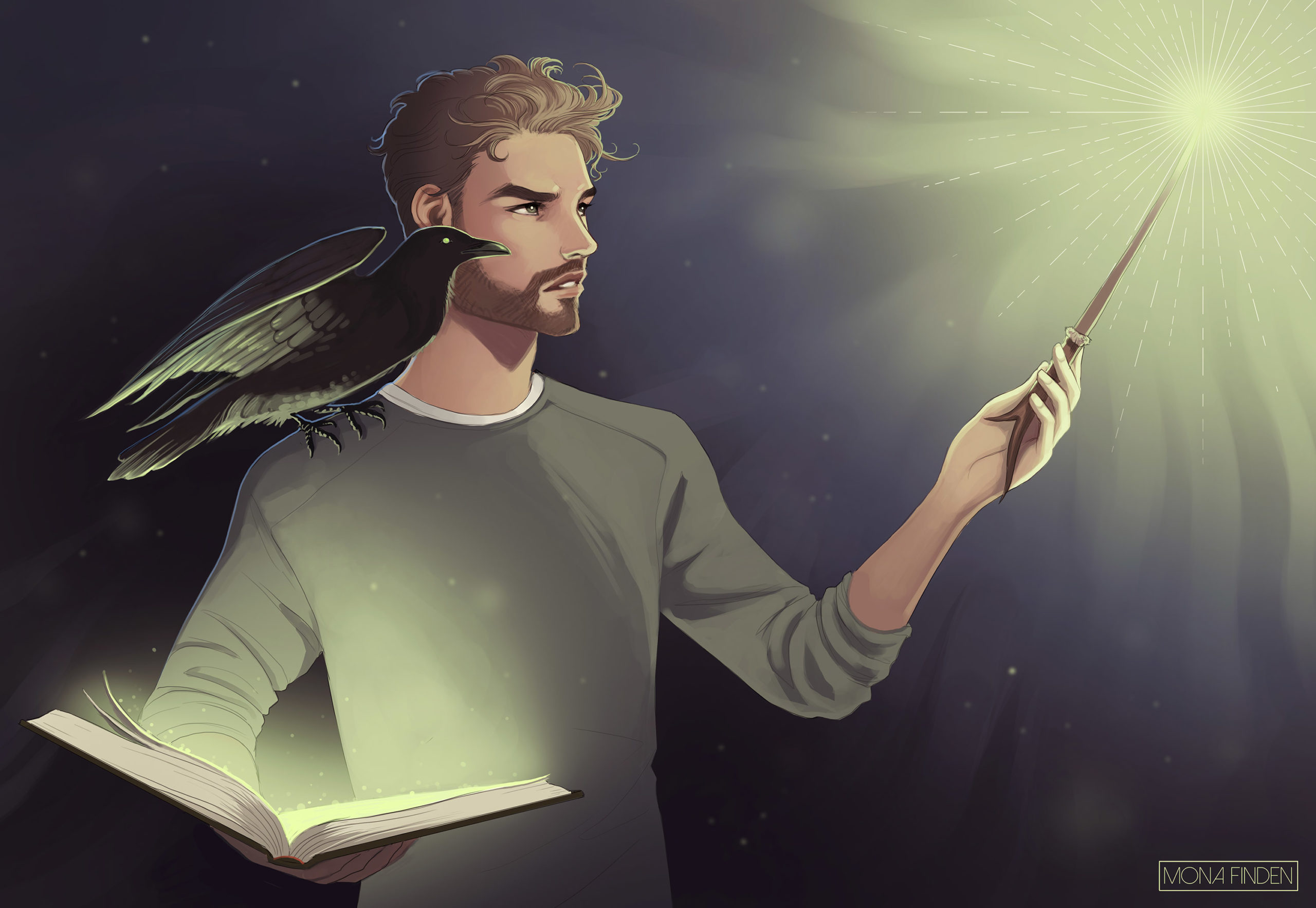 Laurence using magic by Mona Finden